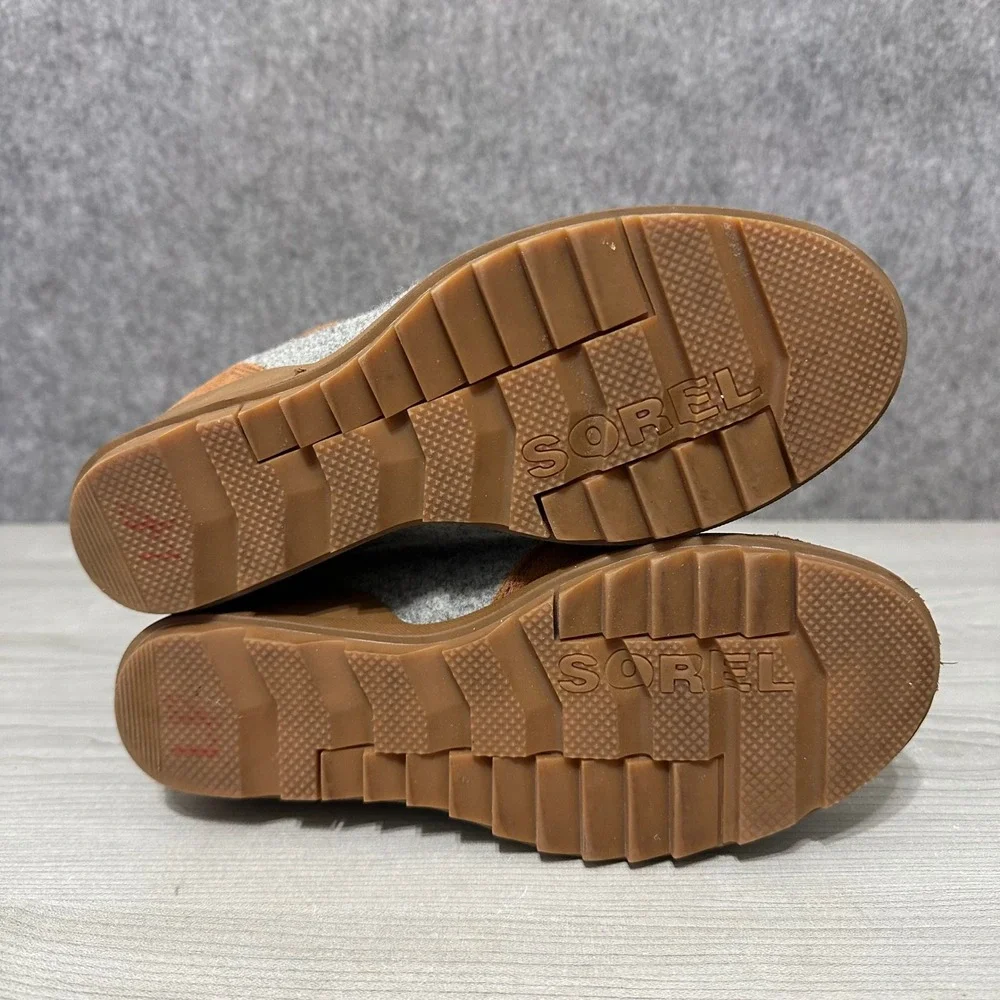Sorel Evie Ankle Lace Boot Womens 7.5 Brown Grey Suede Felt Wedge NL4926-242‎